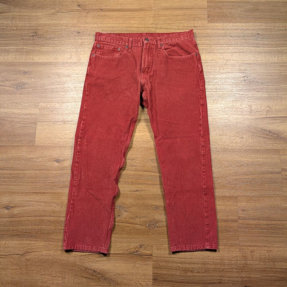 Levi's 502 Corduroy Pants Men 34x30(27) Red Regular Taper Fit Stretch Casual
